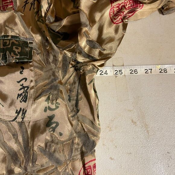 Chico’s Vintage Silk Blend Button-Up Blouse - Gold Asian Calligraphy Print - Picture 8 of 9